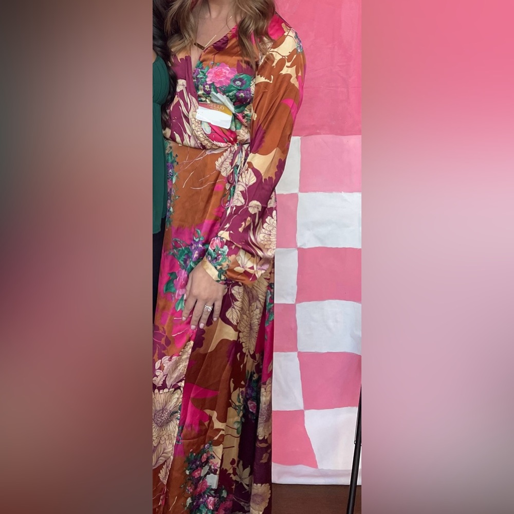 Put on a Smile Burgundy Floral Print Satin Wrap Maxi Dress party cocktail formal